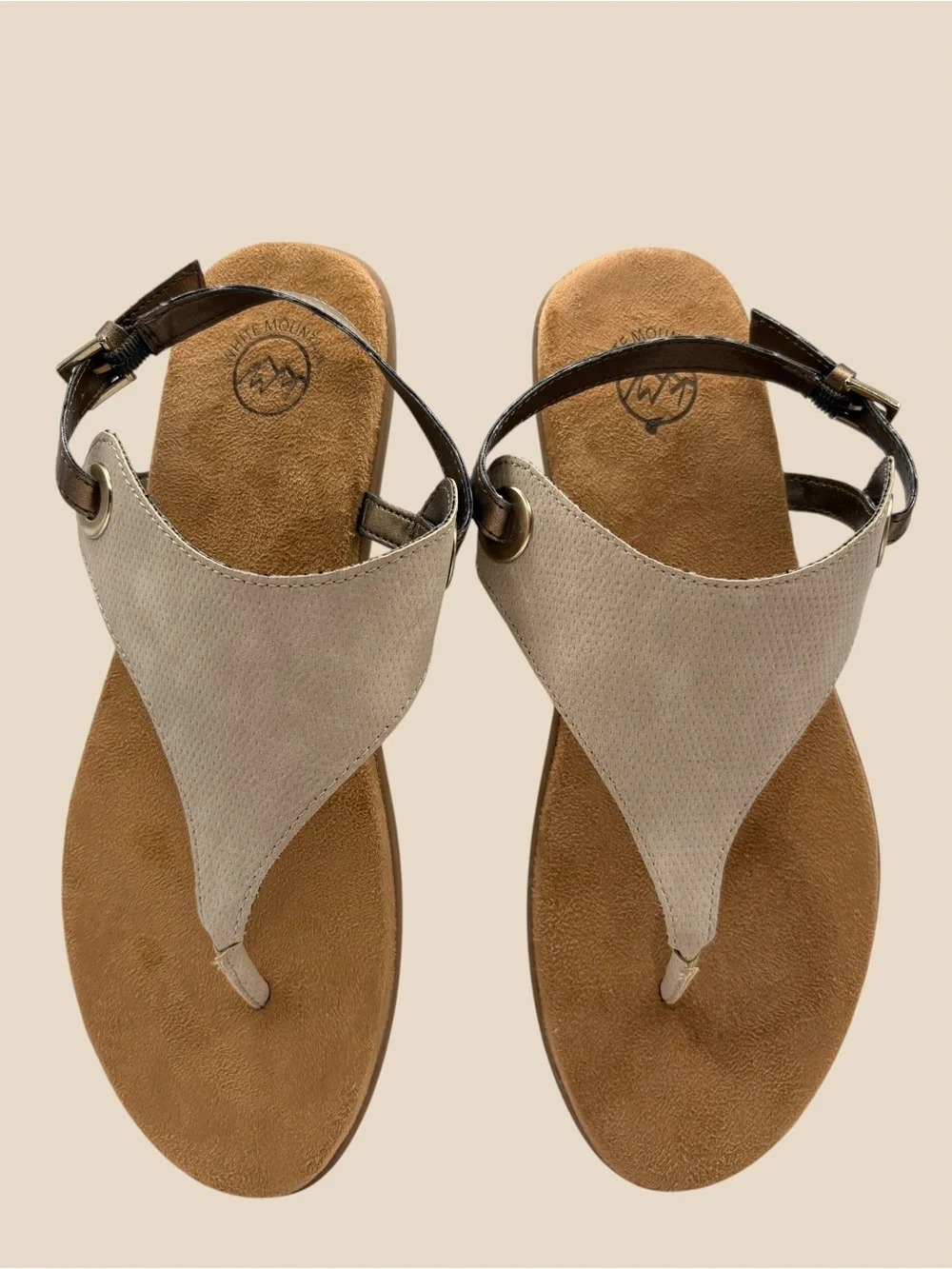 White Mountain London Thong Sandals Women’s 9.5M Taupe Comfort Slingback
